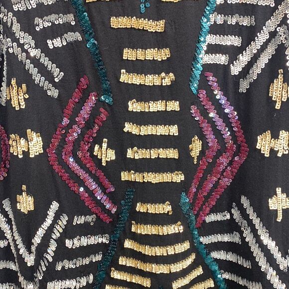 Logo By Lori Goldstein Sleeveless Sequins Black Multi Festive Tunic Top - Picture 9 of 12